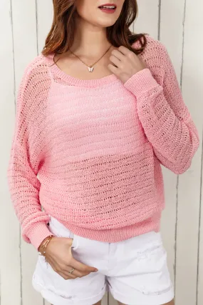 * APP EXCLUSIVE* Openwork Round Neck Dropped Shoulder Knit Top