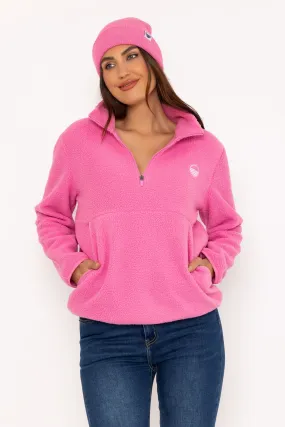 1/2 Zip Teddy Fleece Bubble in Gum Pink