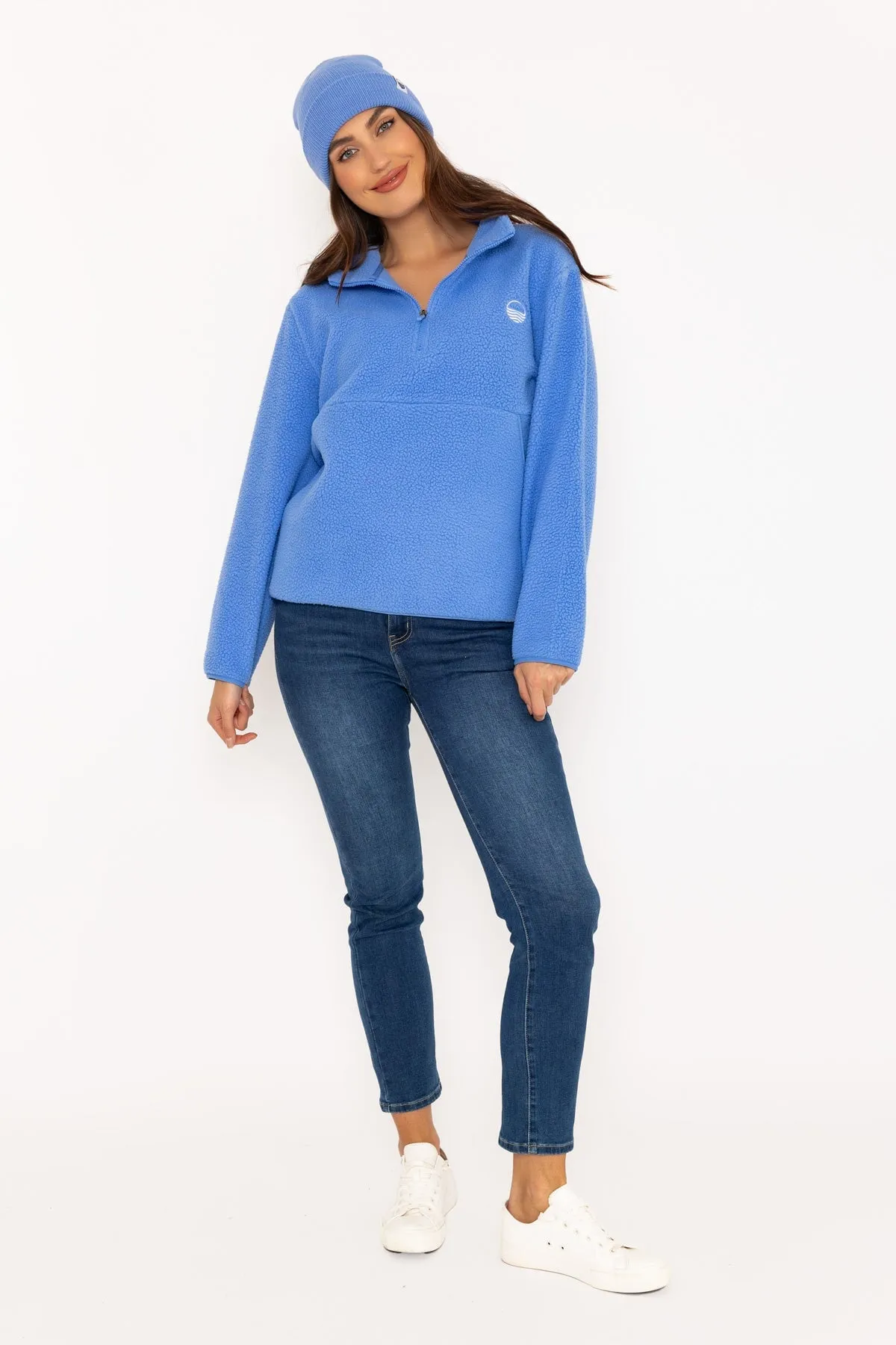 1/2 Zip Teddy Fleece in Blue