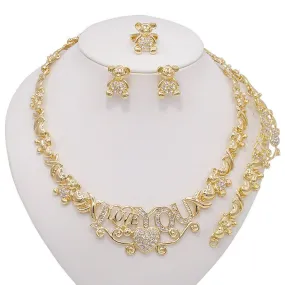 18K Gold-Filled Teddy Bear Xo Necklace Set