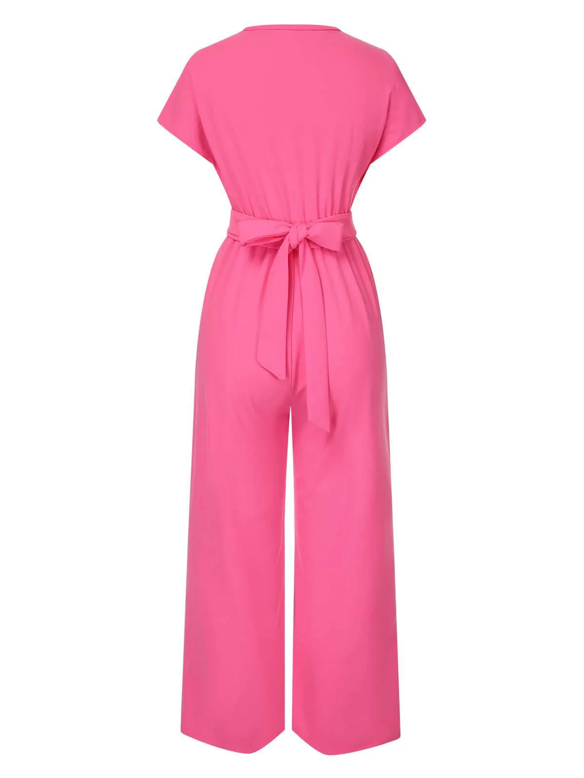 1960s V-Neck Belted Solid Jumpsuit