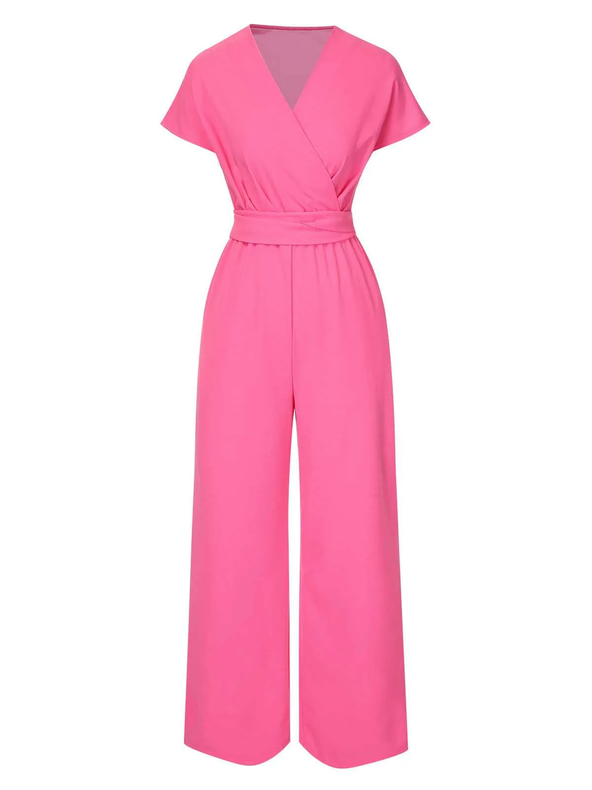 1960s V-Neck Belted Solid Jumpsuit