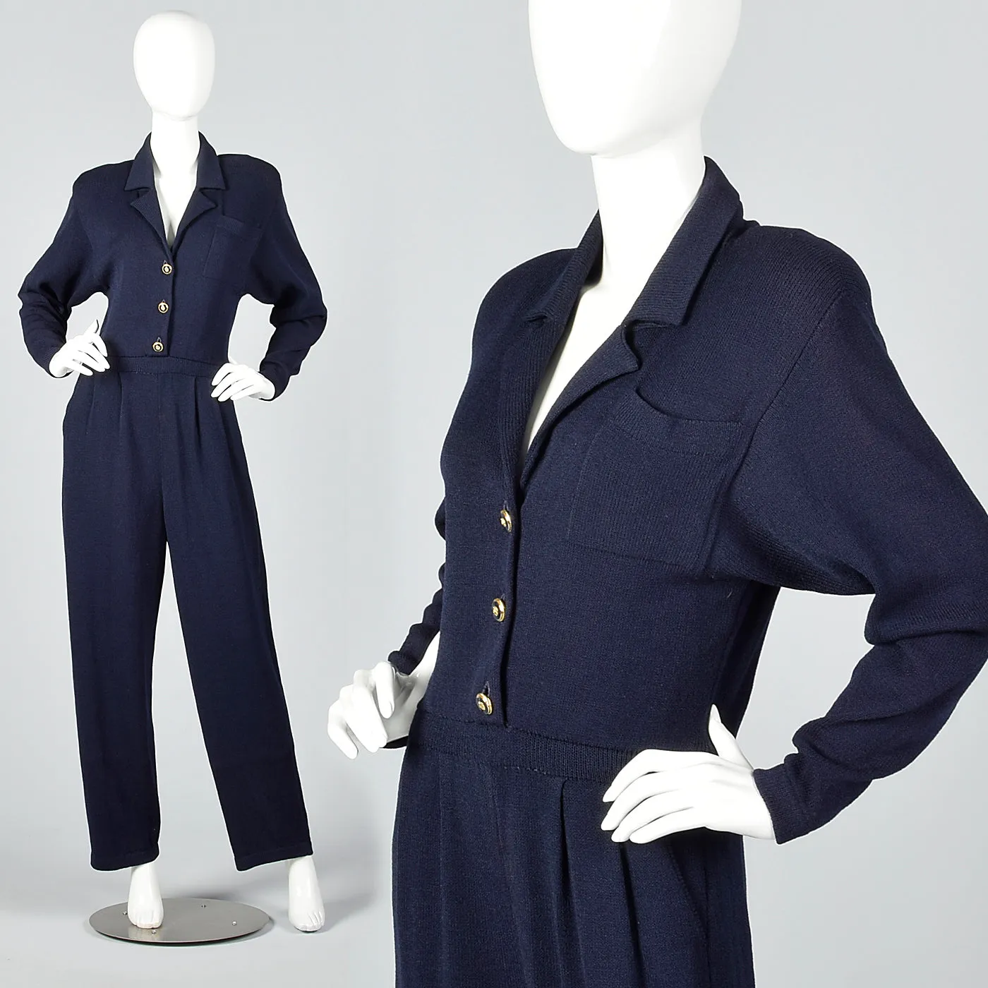 1980s St. John Blue Knit Jumpsuit