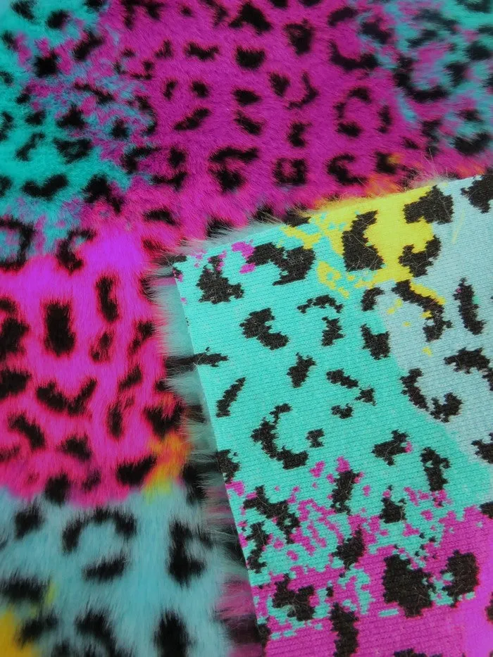 30 Yard Roll of Rainbow Leopard Animal Faux Fur Fabric