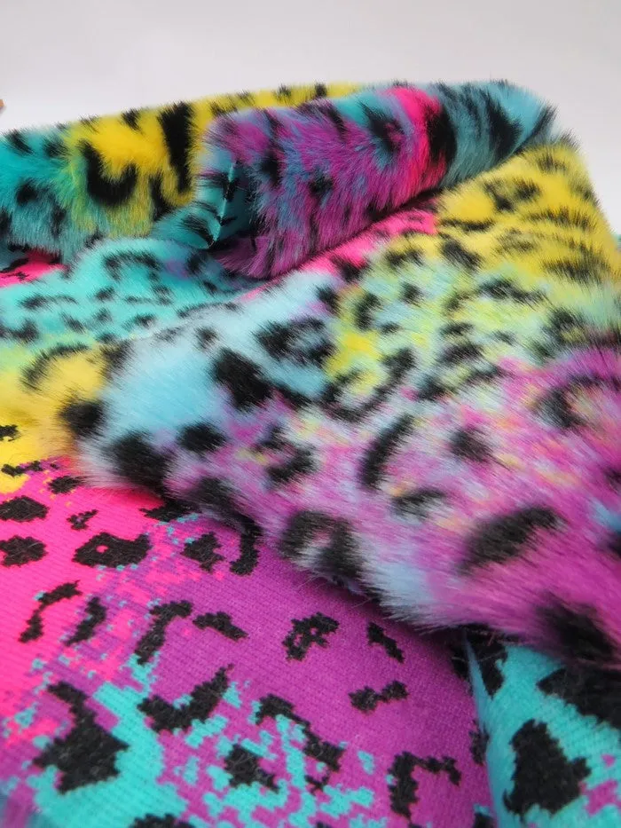 30 Yard Roll of Rainbow Leopard Animal Faux Fur Fabric