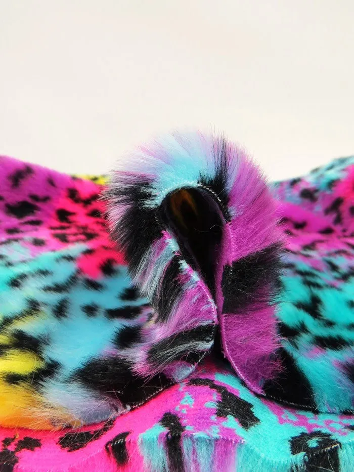 30 Yard Roll of Rainbow Leopard Animal Faux Fur Fabric