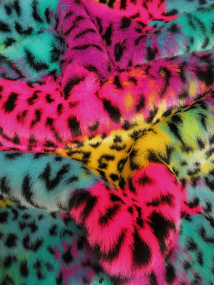 30 Yard Roll of Rainbow Leopard Animal Faux Fur Fabric