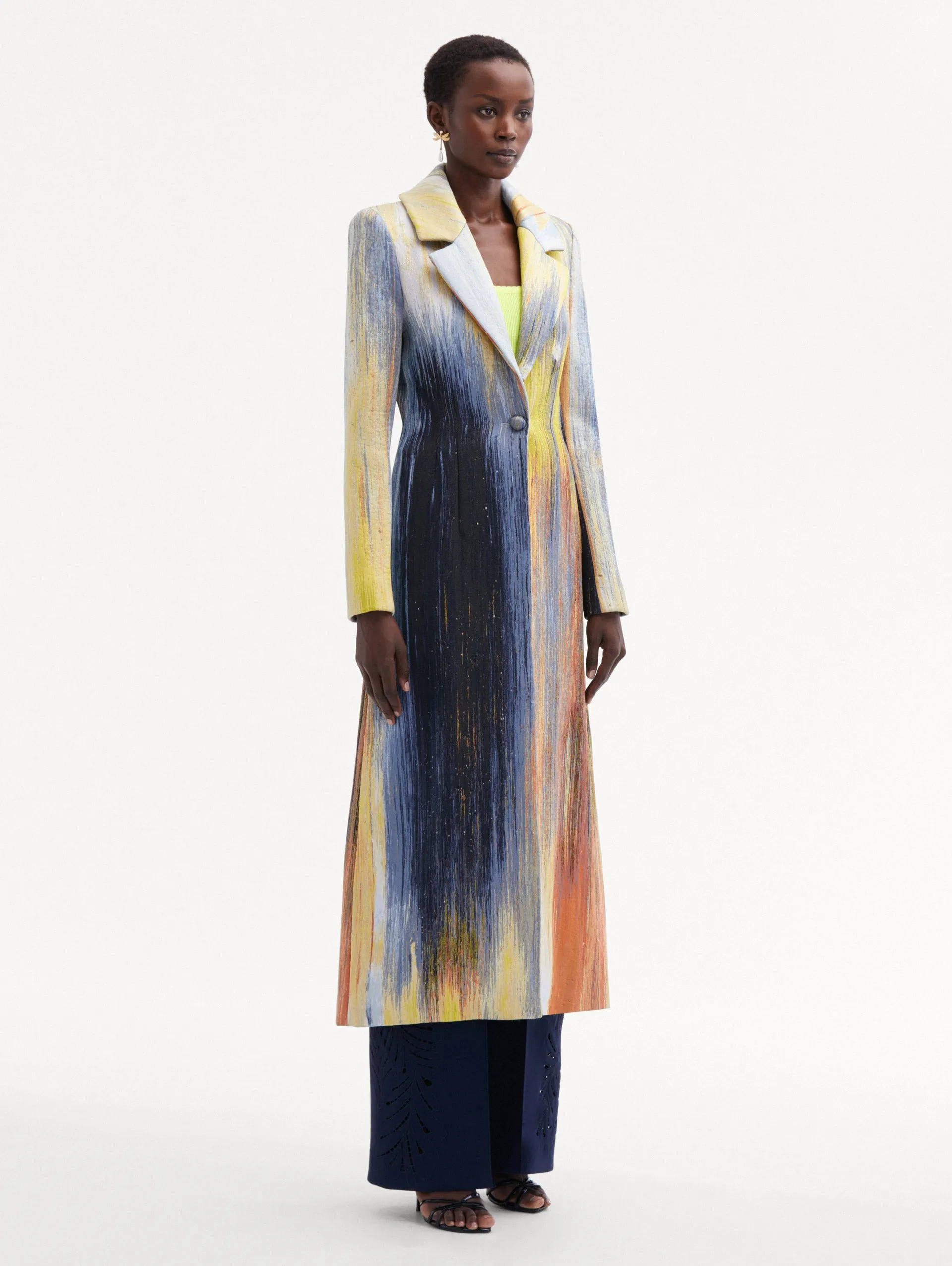 Abstract Brushstroke Jacquard Coat