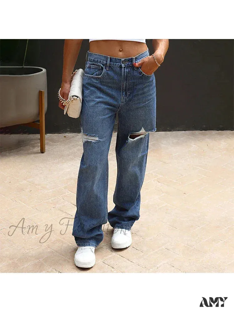 Amy Fashion - Stretch Ripped Loose Comfortable Casual Vintage Fashion Streetwear Wide Stylish Jean