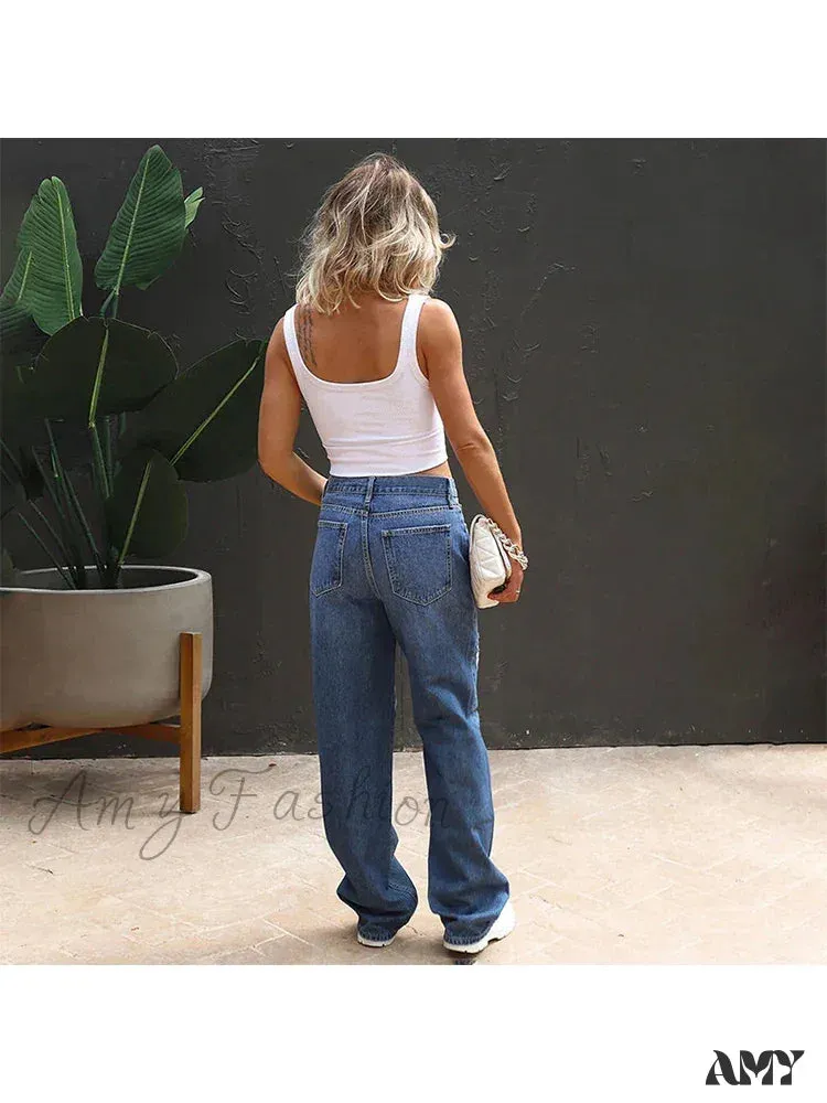 Amy Fashion - Stretch Ripped Loose Comfortable Casual Vintage Fashion Streetwear Wide Stylish Jean