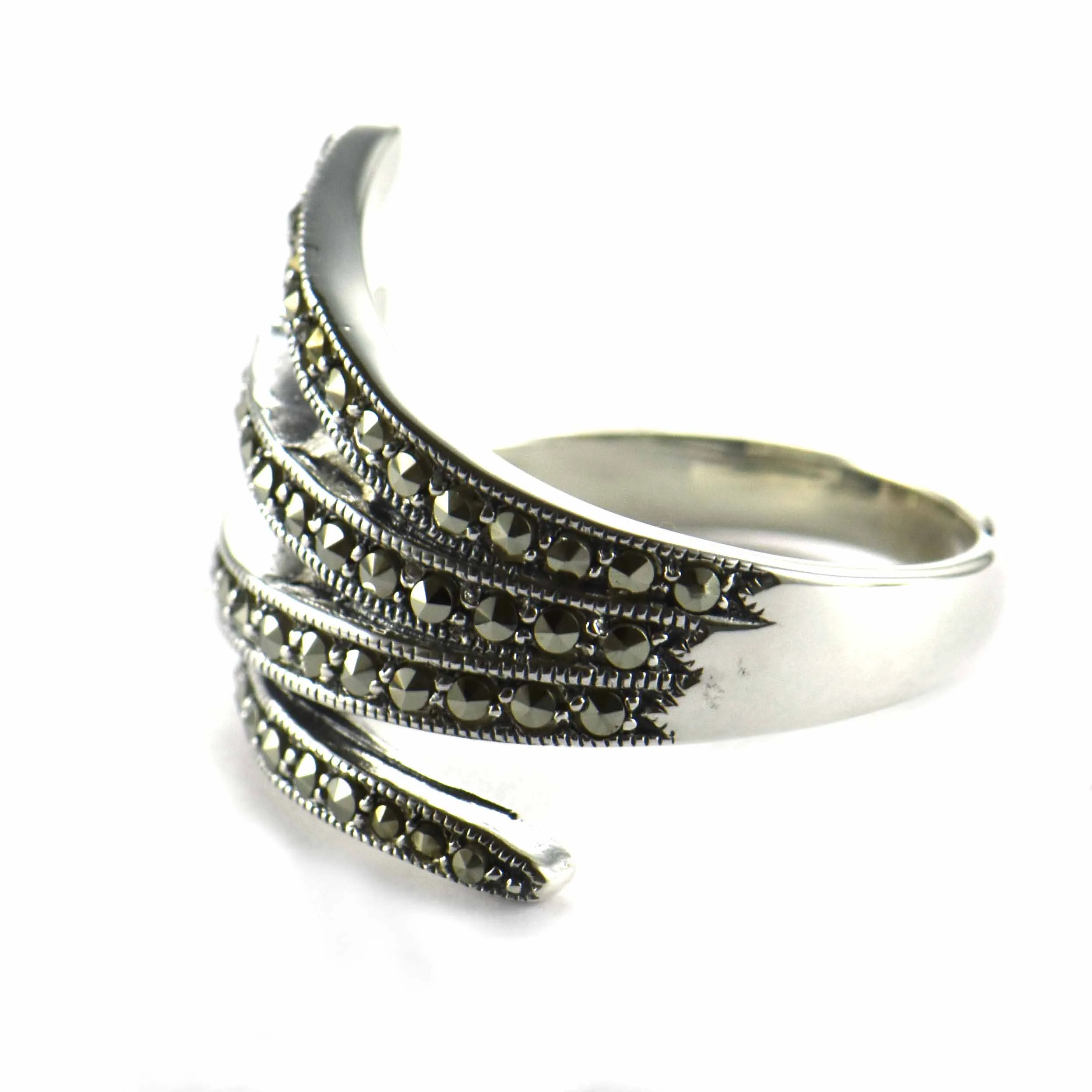 Art style silver ring with marcasite