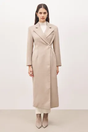 Asymmetric Tailored Longline Coat - Stone