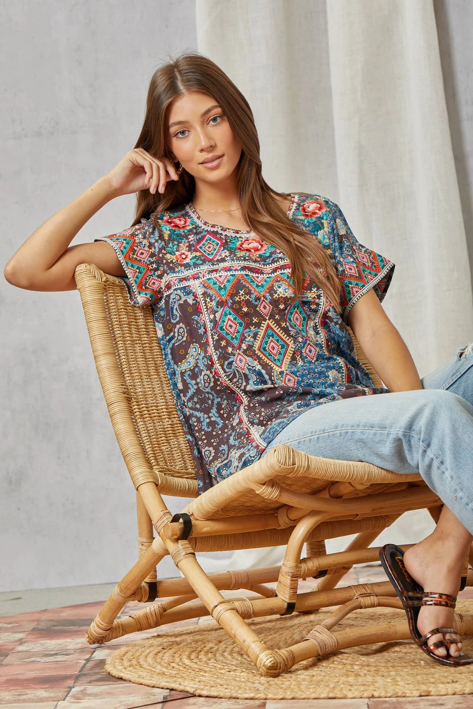 Aztec Embroidery Tunic Top Savannah Jane