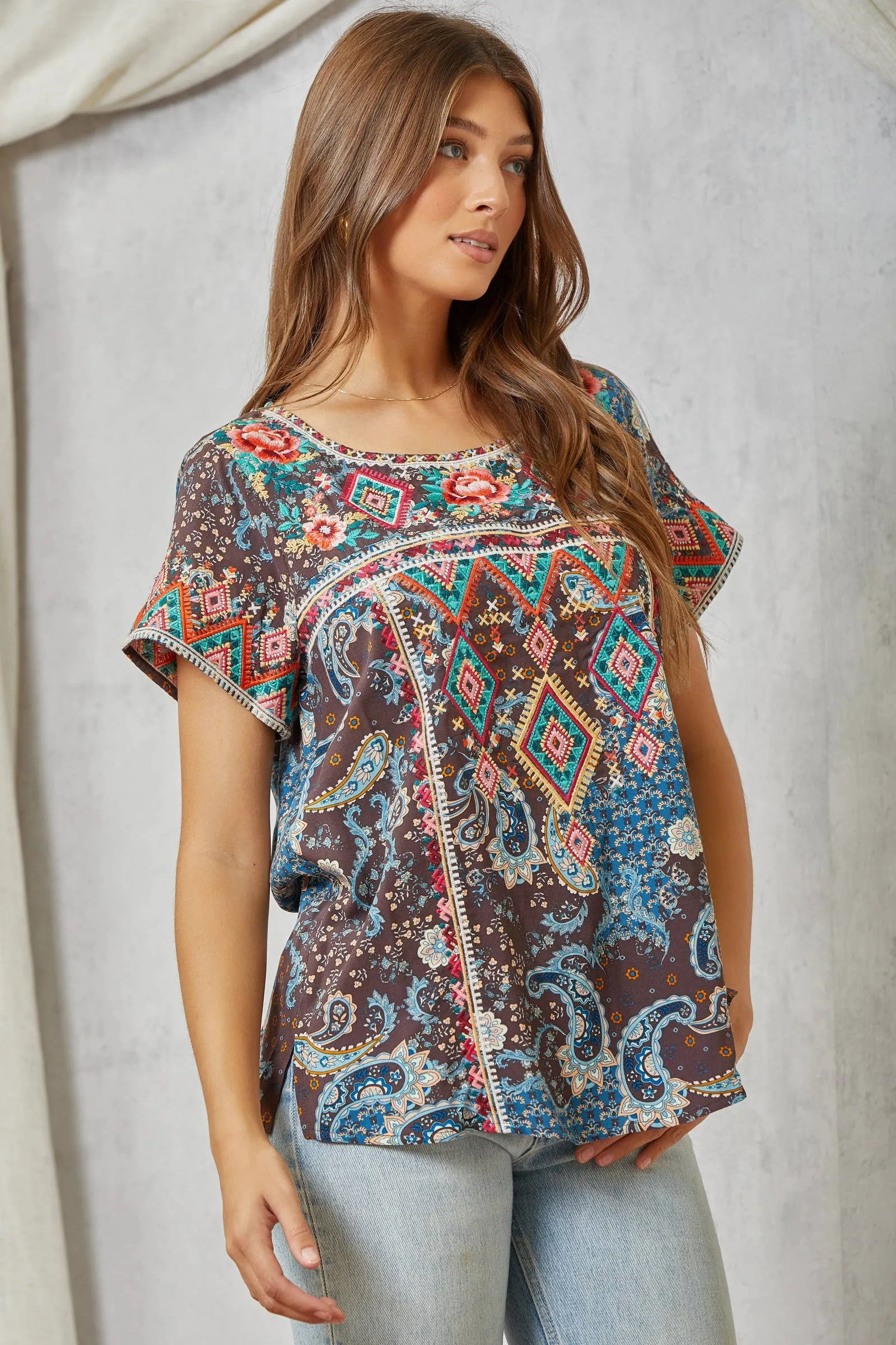 Aztec Embroidery Tunic Top Savannah Jane