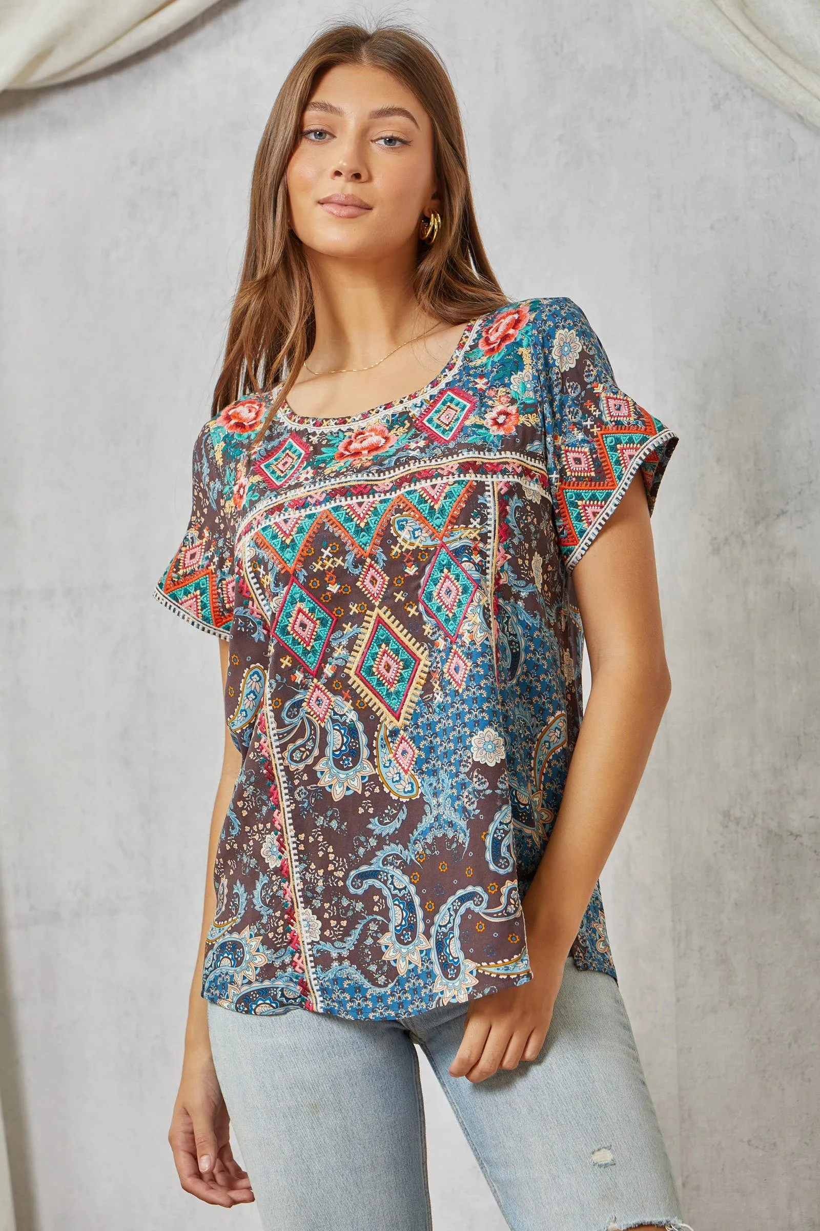 Aztec Embroidery Tunic Top Savannah Jane