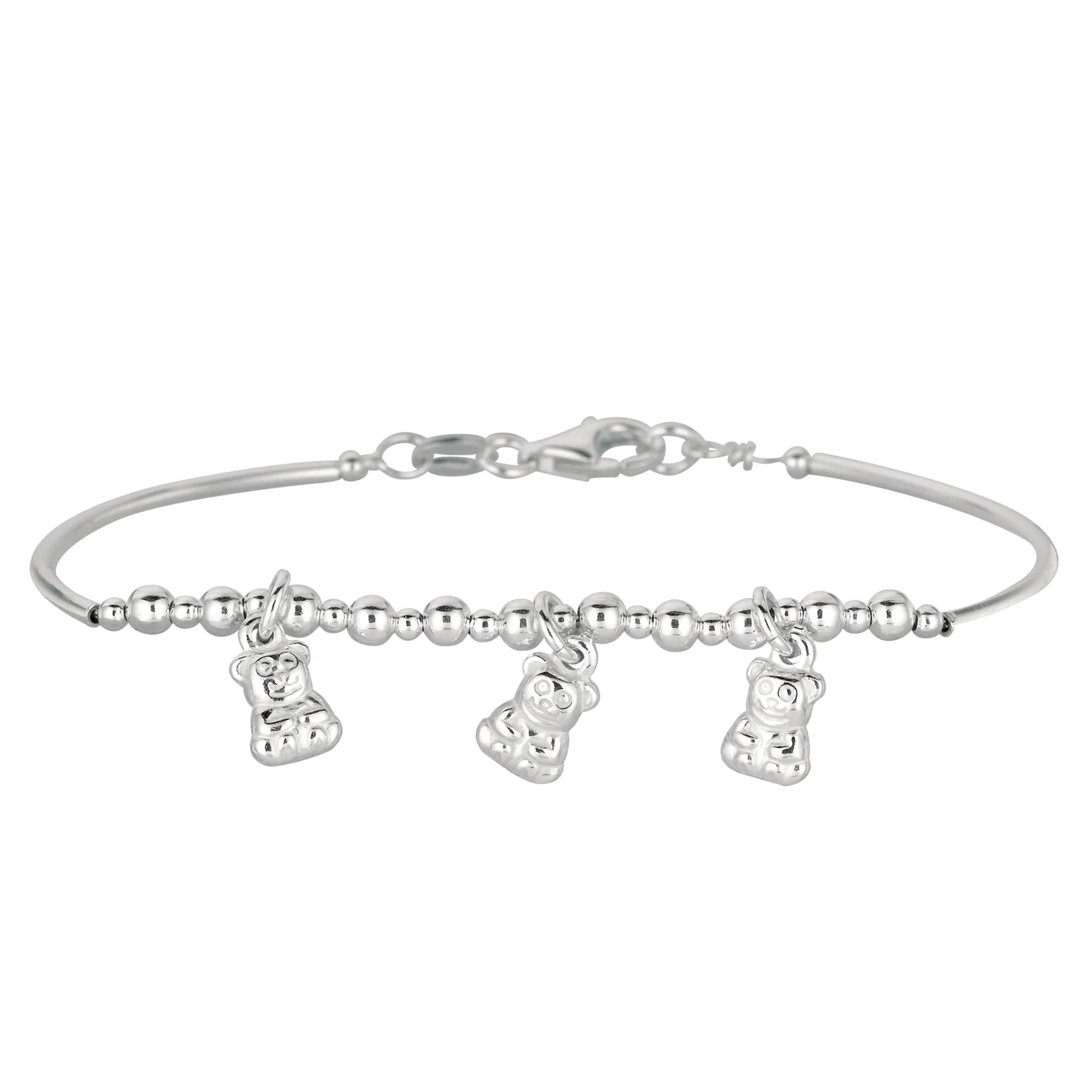 Baby Bangle With Dangling Teddy Bear Charms In Sterling Silver - 5.5 Inch