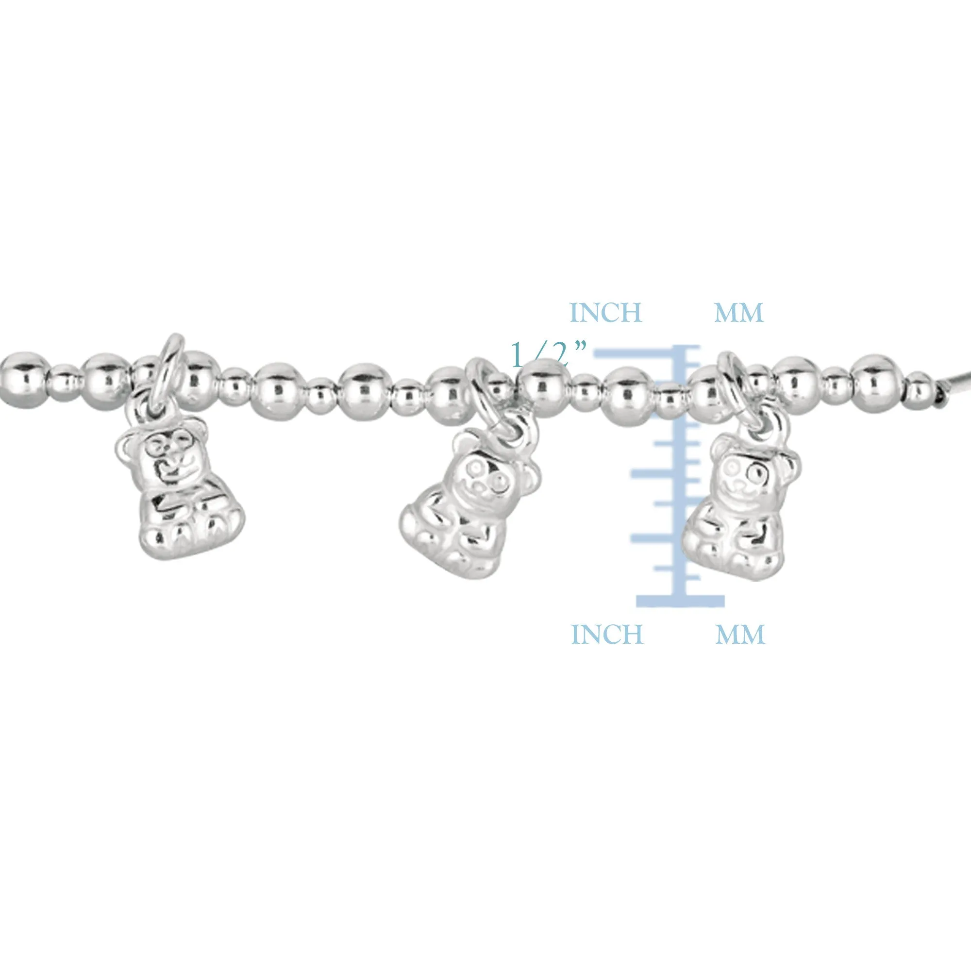 Baby Bangle With Dangling Teddy Bear Charms In Sterling Silver - 5.5 Inch