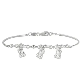 Baby Bangle With Dangling Teddy Bear Charms In Sterling Silver - 5.5 Inch