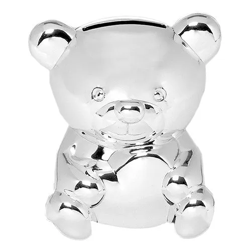 Baby Gift - Silver Plated Mini Money Box Teddy