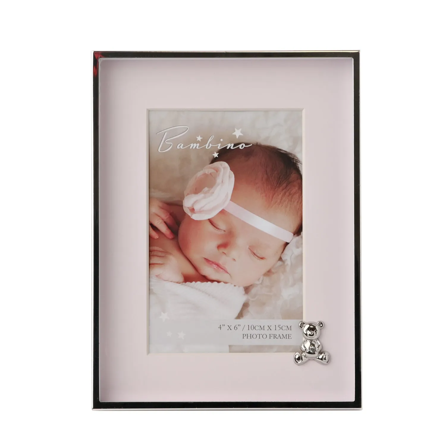 Bambino Pink & Silver Teddy Photo Frame (4"x6")