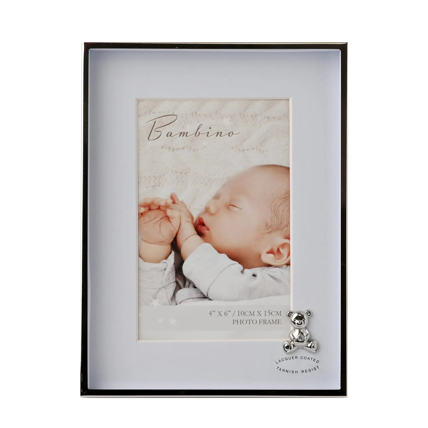 Bambino Teddy Silver with Blue Mount Frame Photo Frame (4"x6")