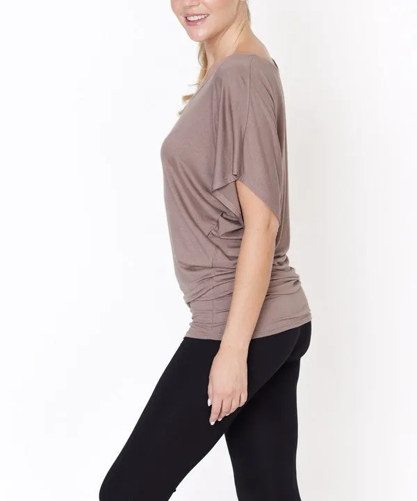 Bamboo U Neck Dolman Sleeve Tunic Top