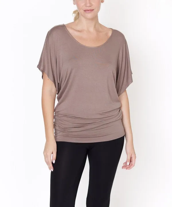 Bamboo U Neck Dolman Sleeve Tunic Top