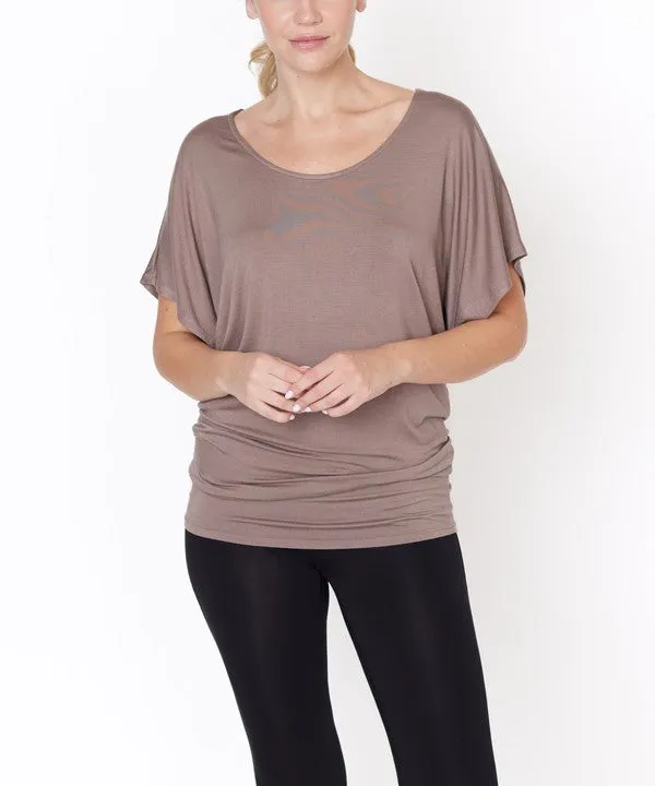 Bamboo U Neck Dolman Sleeve Tunic Top