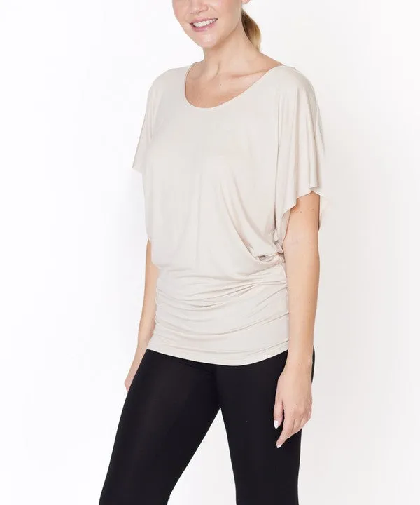 Bamboo U Neck Dolman Sleeve Tunic Top