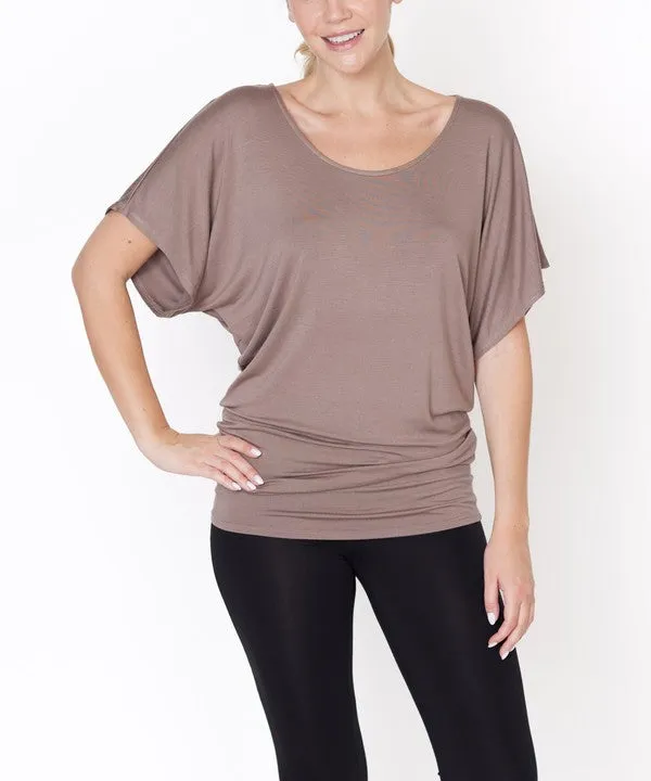 Bamboo U Neck Dolman Sleeve Tunic Top