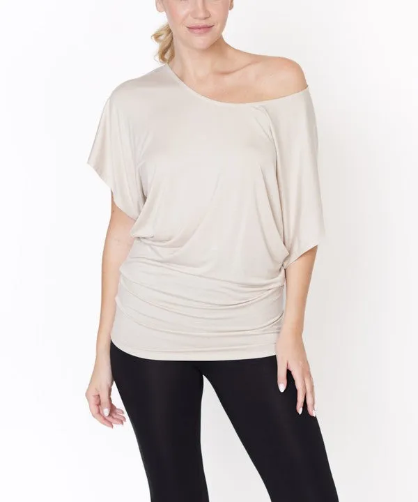 Bamboo U Neck Dolman Sleeve Tunic Top