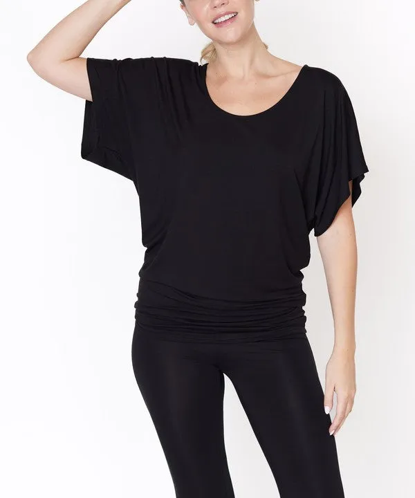 Bamboo U Neck Dolman Sleeve Tunic Top