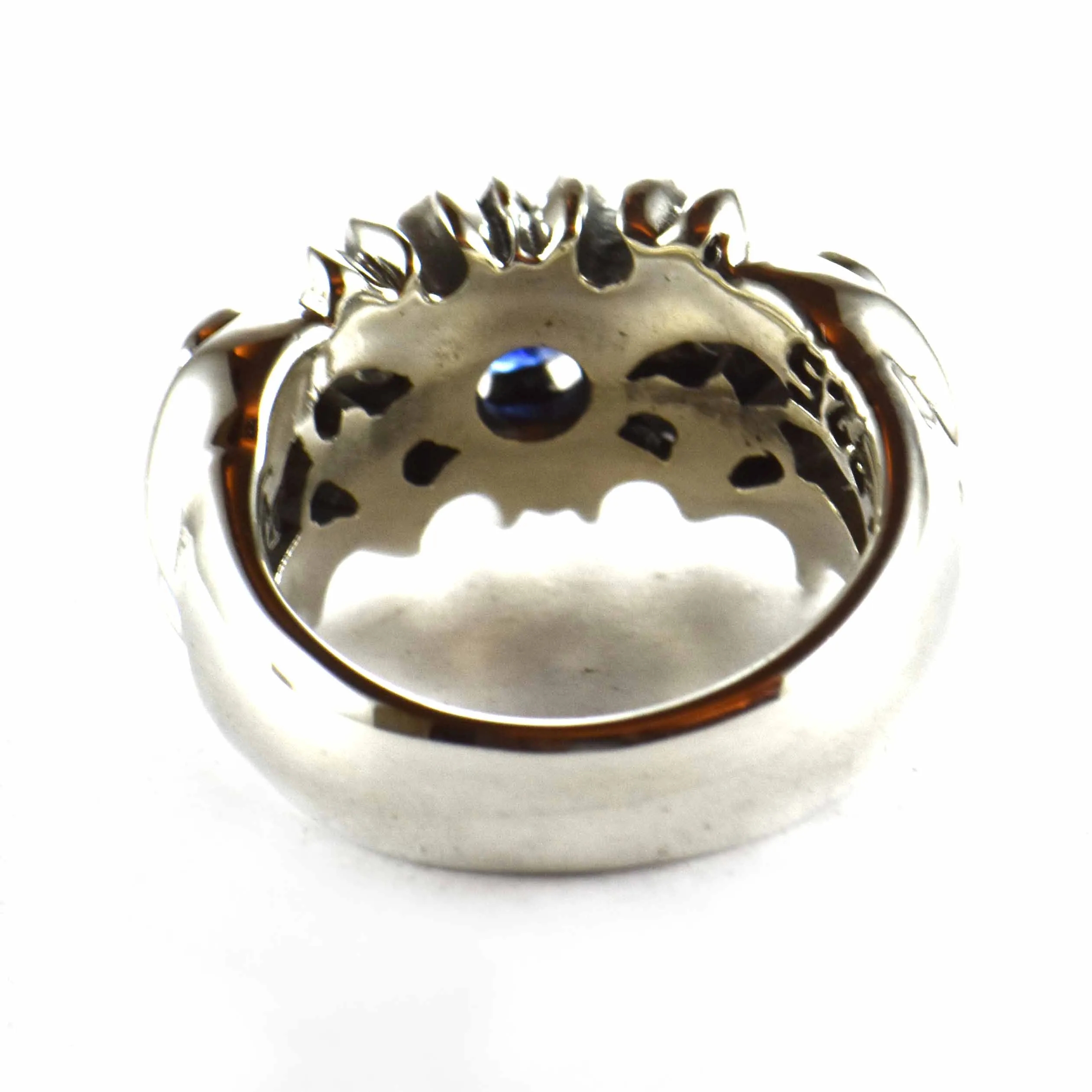 Bat silver ring with blue CZ