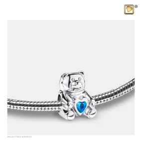 Bead: CuddleBear - Rhodium Plated w/Blue Crystal - BD2081