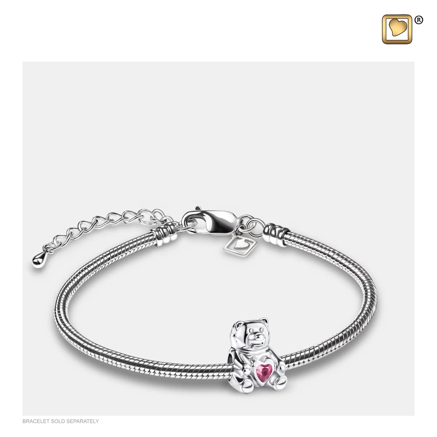 Bead: CuddleBear - Rhodium Plated w/Pink Crystal - BD2080