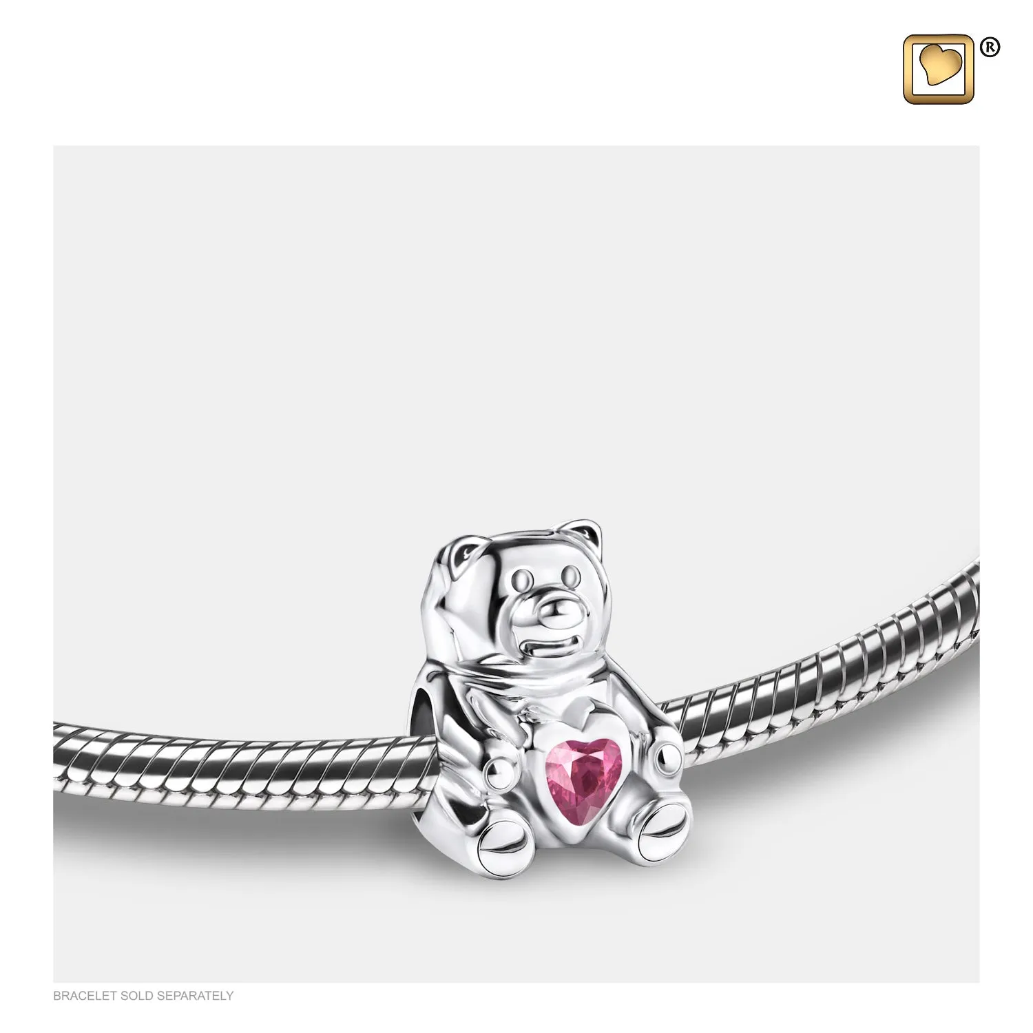 Bead: CuddleBear - Rhodium Plated w/Pink Crystal - BD2080