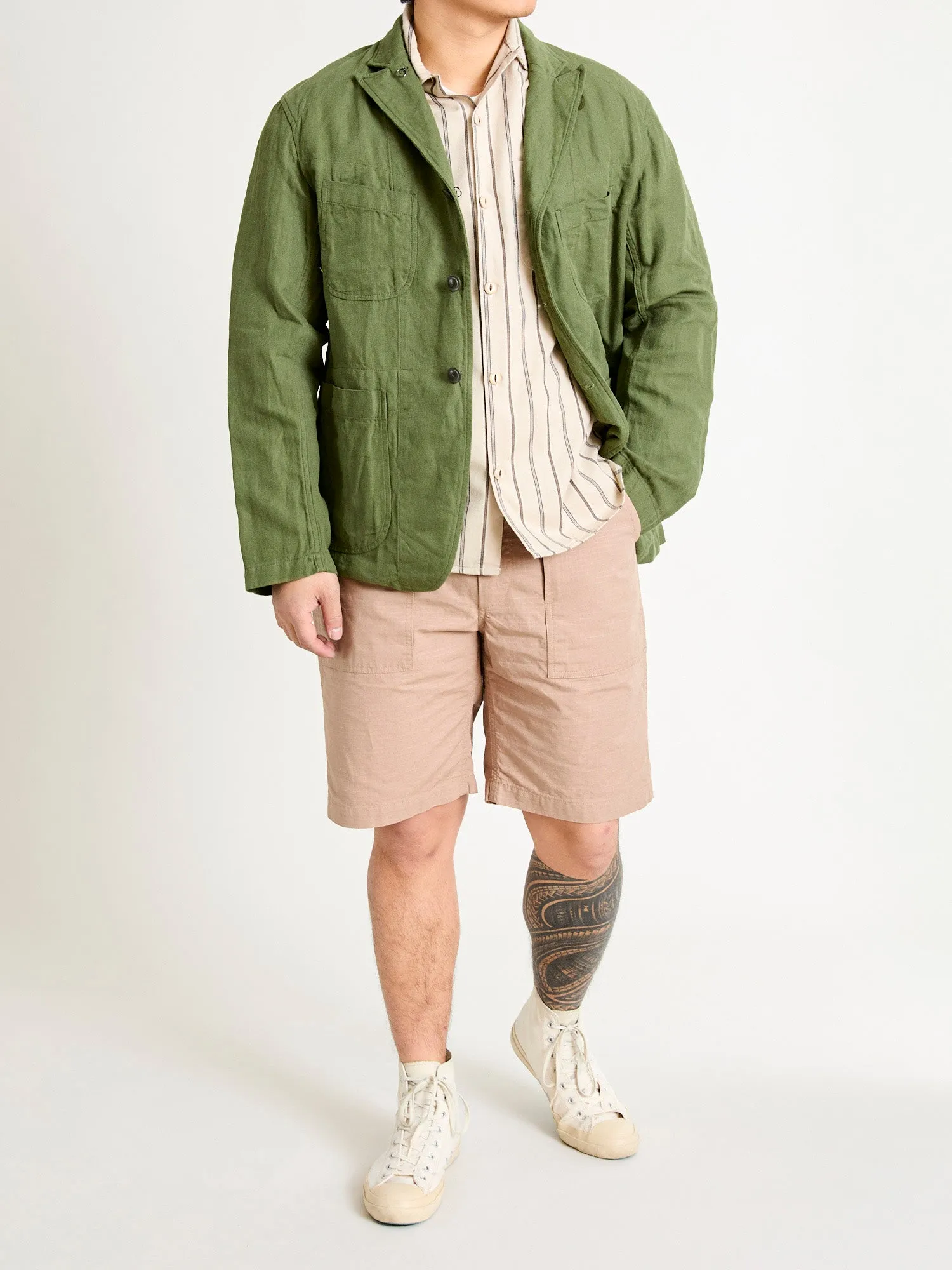 Bedford Jacket in Olive Cotton Hemp Satin