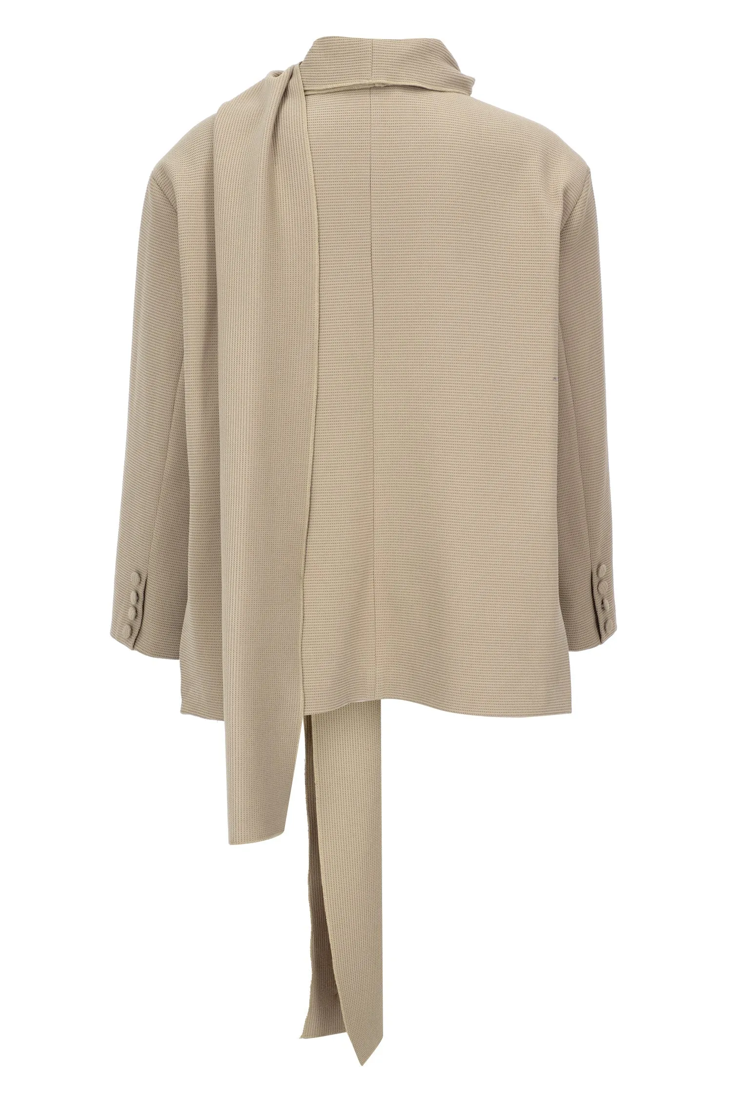 BEIGE TEXTURED SCARF DETAILED BLAZER JACKET