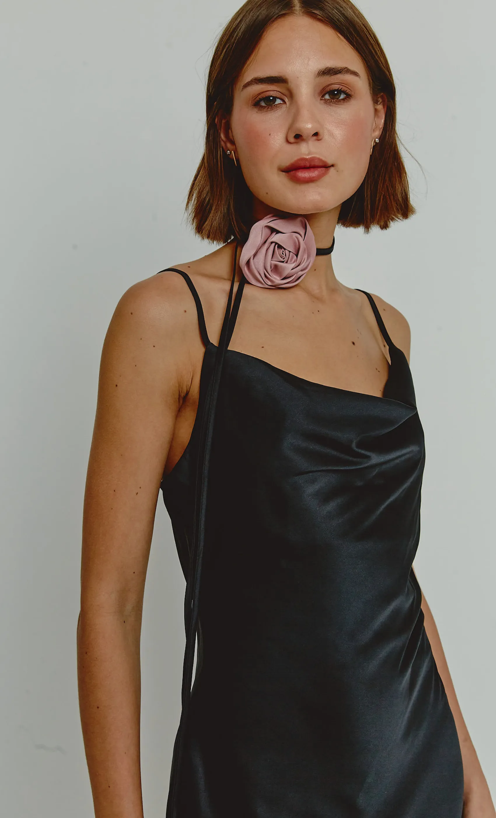 Black Corsage Detail Slip Dress