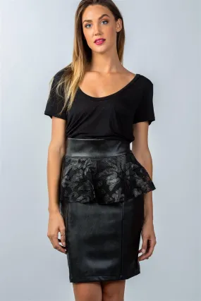 Black High Waisted Peplum Knee Length Pencil Skirt / 2-2-2