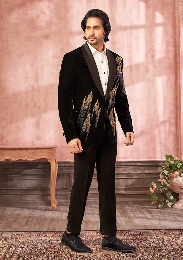 Black Velvet Suit with Spring and Zardozi Work