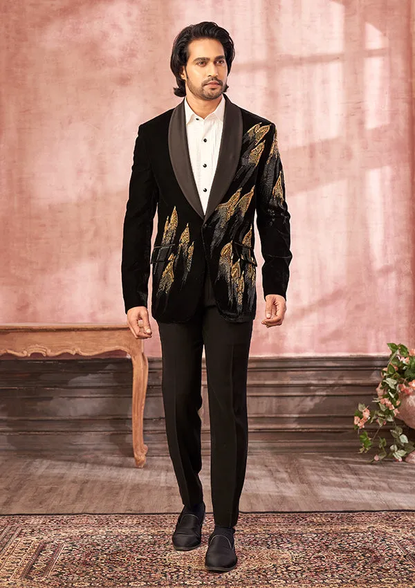 Black Velvet Suit with Spring and Zardozi Work