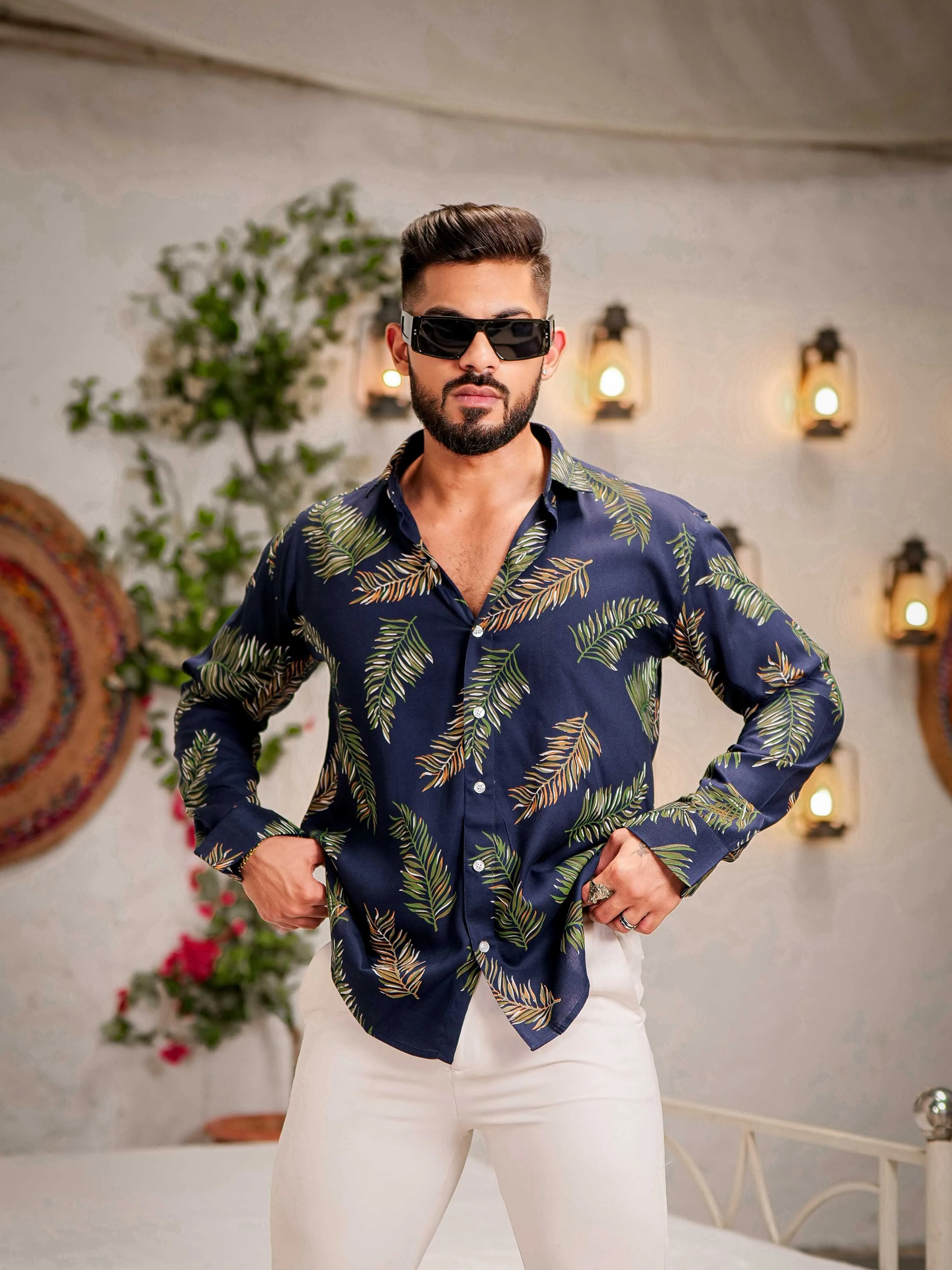 Blue Modal Cotton Print Premium Shirt