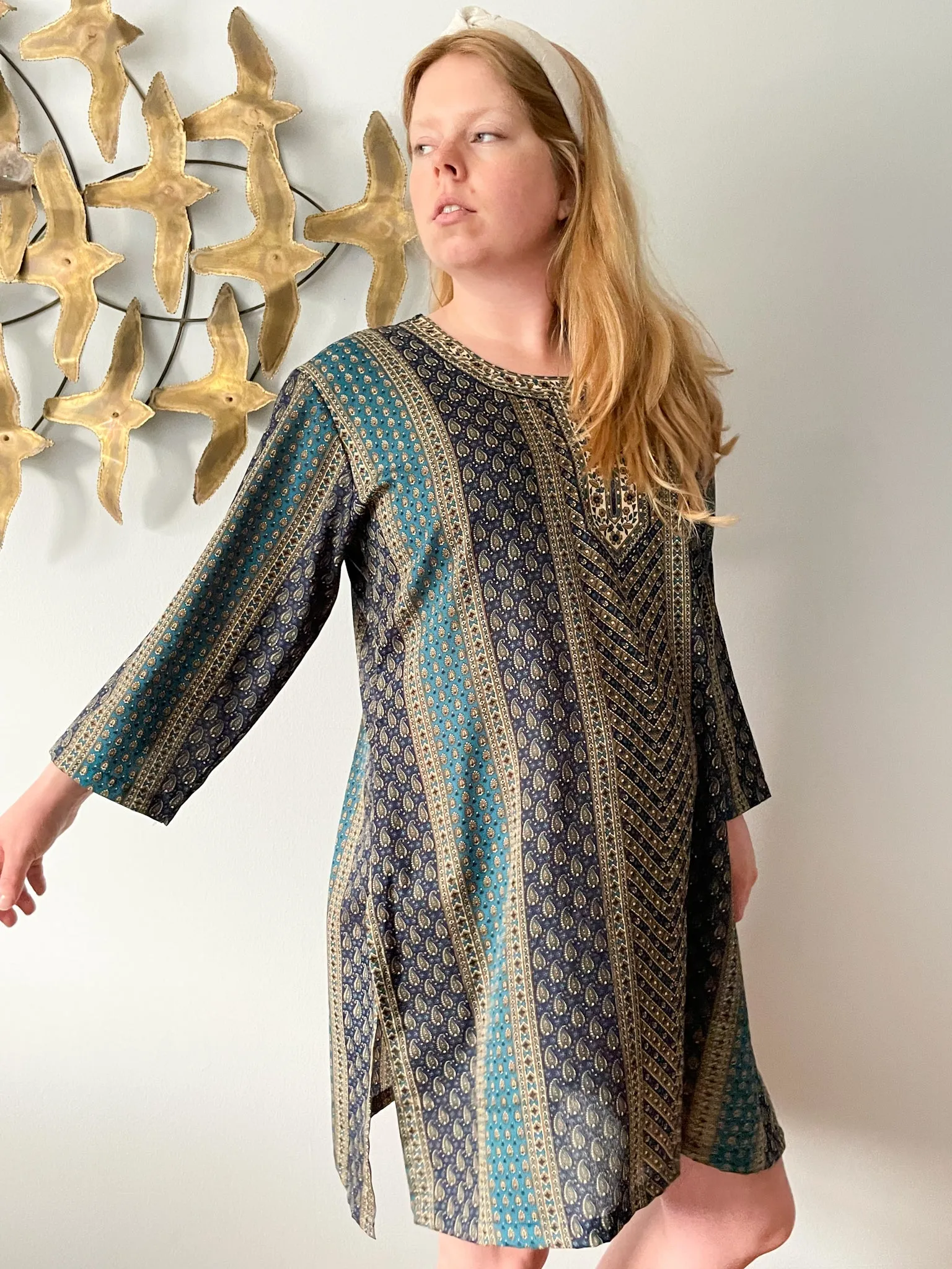 Blue Paisley Flowy Tunic Beach Cover Up - XL