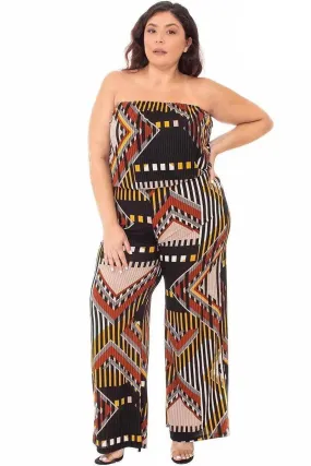 Blue Zone Planet |  Abstract Print Tube Top Plus Size Jumpsuit