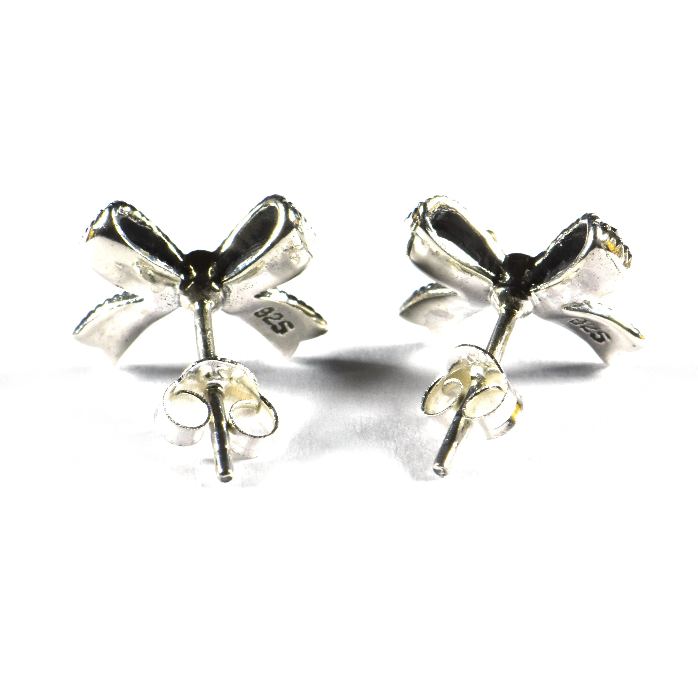 Bow silver studs earring with marcasite