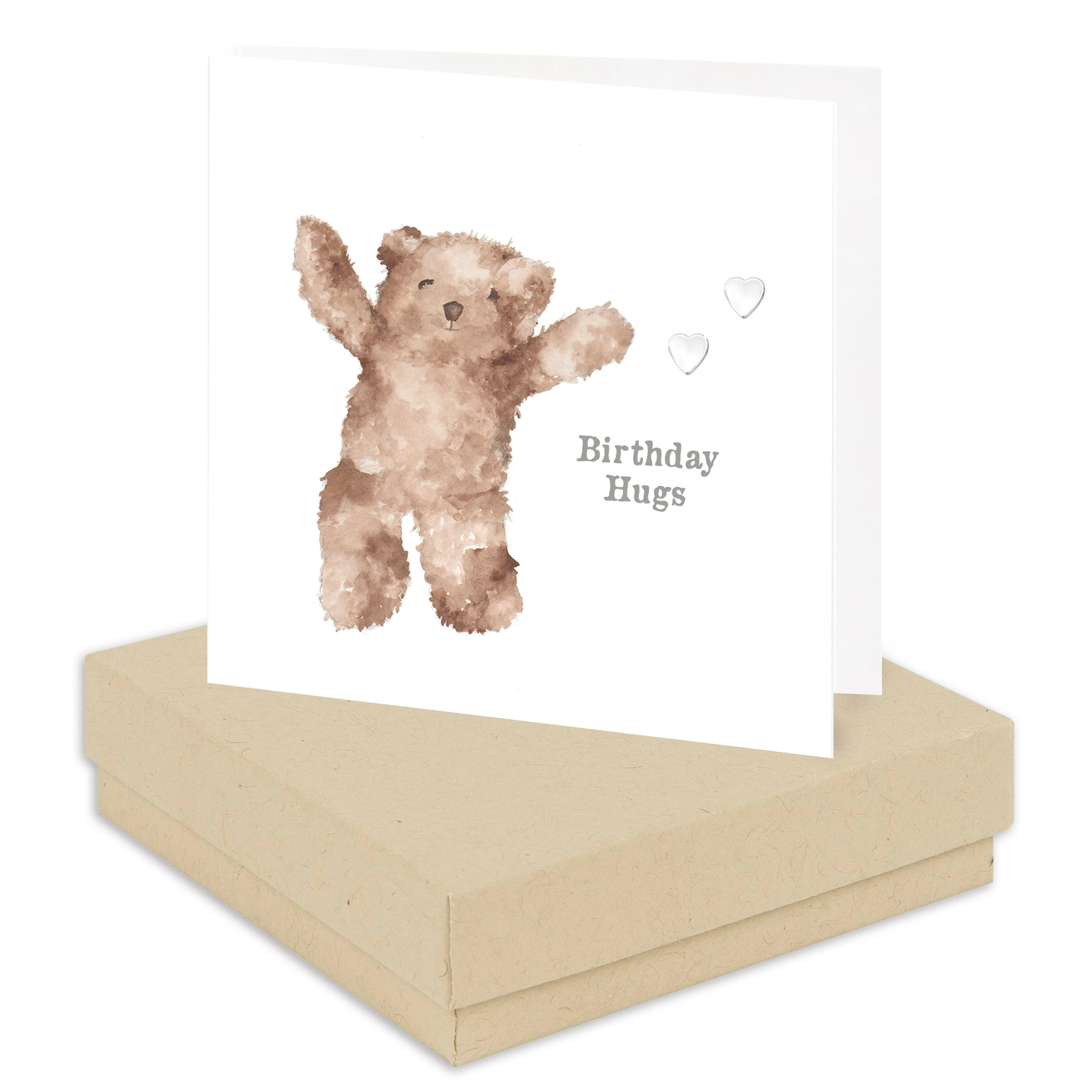 Boxed Silver Earring Card Teddy Birthday Hugs