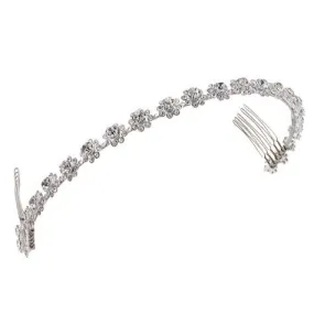 Bridal Headband with Row of Crystal Flowers