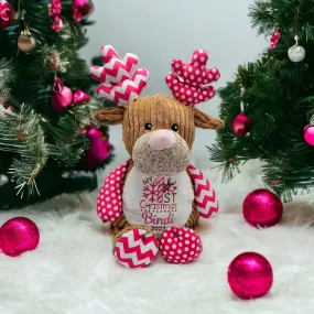 Bright Pink Reindeer Christmas Cubby Teddy