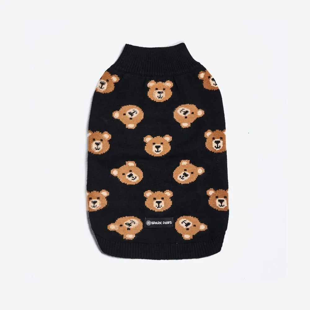 Broken Teddy Bear Knit Dog Sweater - Black